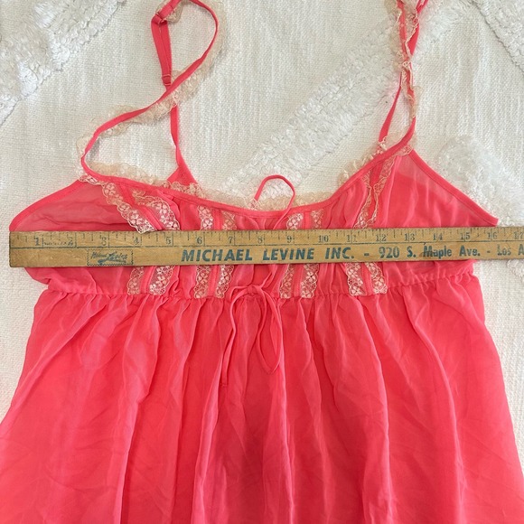 VTG Y2K Victoria Secret babydoll lingerie sheer lace silky pink size L coquette - Picture 11 of 11